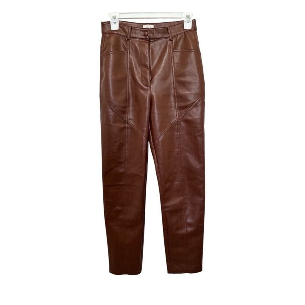Wilfred Aritzia Rebel Vegan Leather Pants in Cognac Women’s Size 4 Faux Leather - Picture 2 of 7